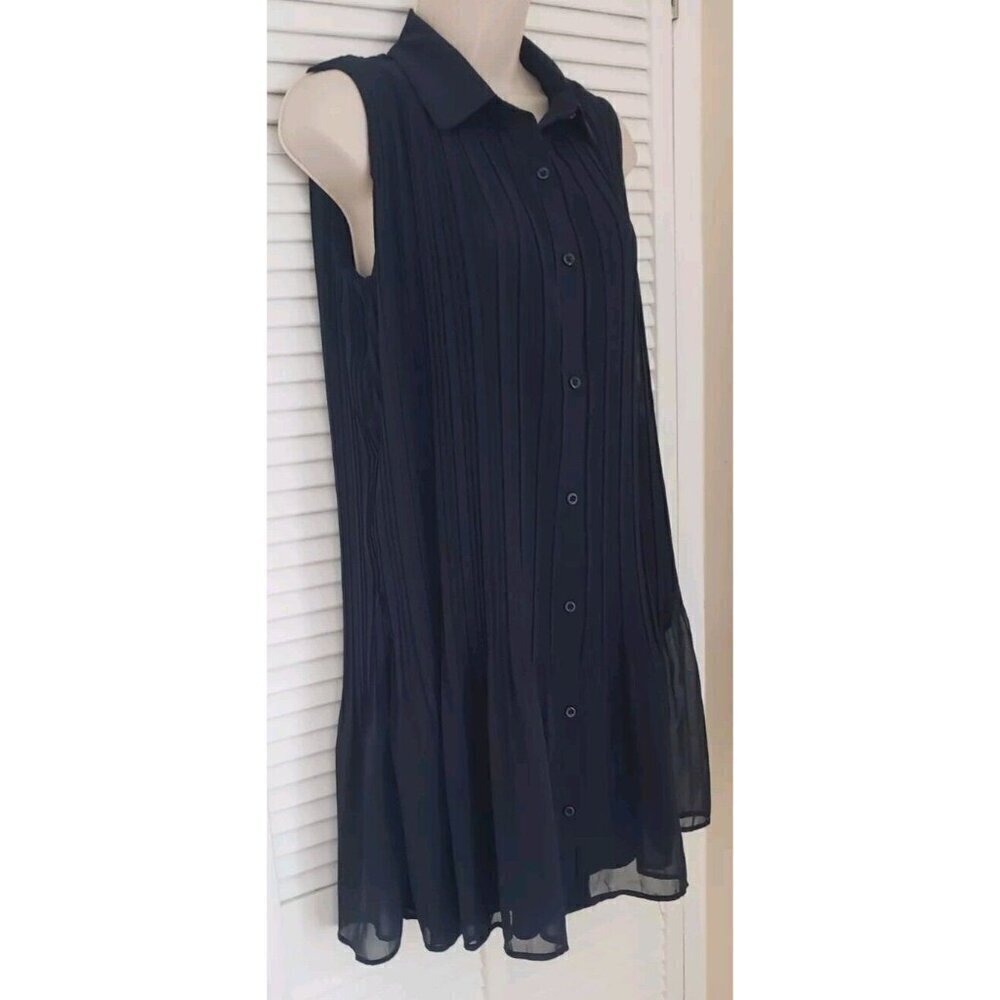 NWT JOIE PLISSE SLEEVELESS NAVY BLUE MINI SHIRT DRESS SZ SMALL - Picture 2 of 8
